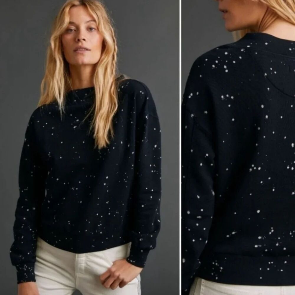 Anthropologie Pilcro Women's XL Elayna Sweatshirt Splattered Paint Top Black